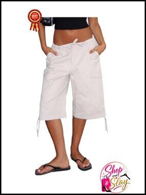 Women's Baggy Cargo Capri Pants Mid Rise Wide Leg Knee Length Casual
